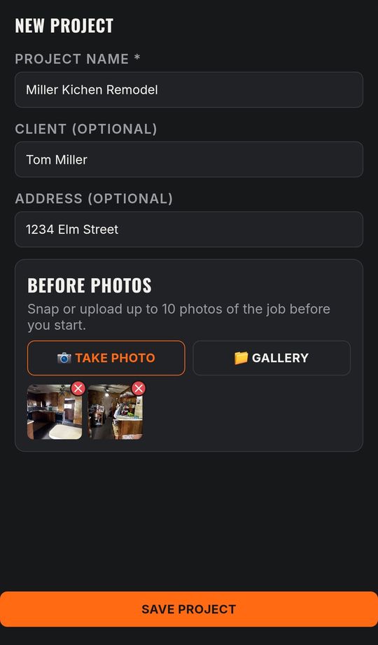 Snapping before photos in the JobStamp app